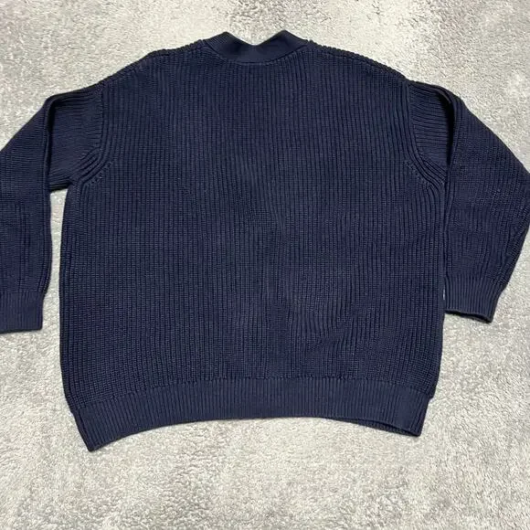 Quince Sweater Womens Medium Blue Organic Fisherman Boxy Heavy Knit Cardigan - Picture 3 of 7